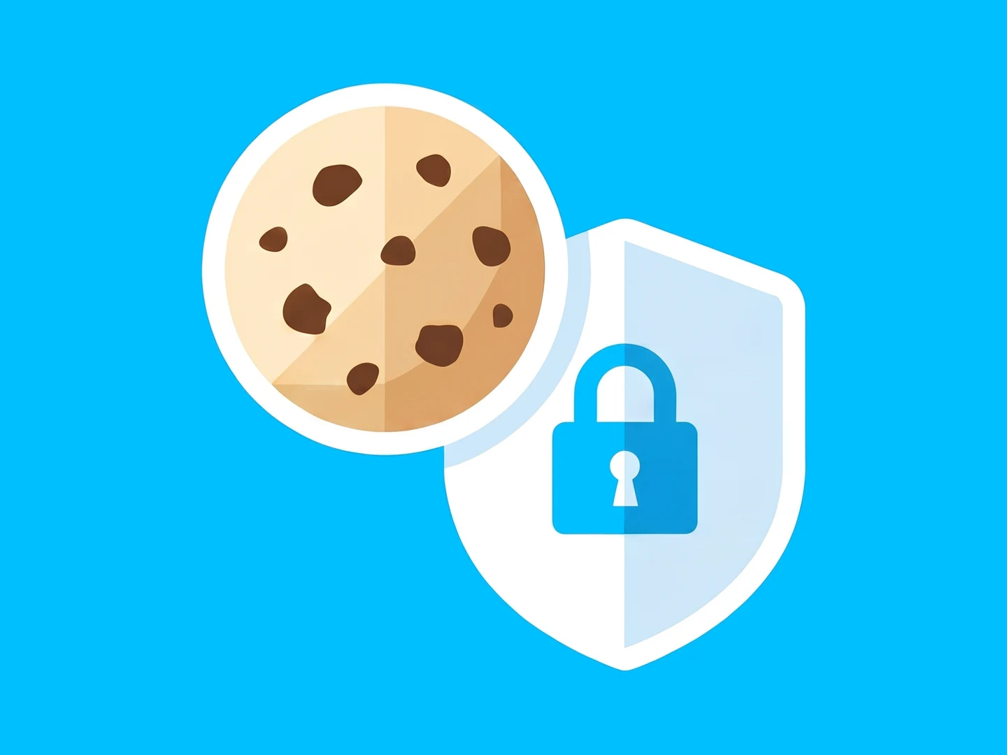 Leuchtender Cookie hinter einem Schutzschild, umgeben von Consent-Schaltern, Häkchen und Schaltkreislinien