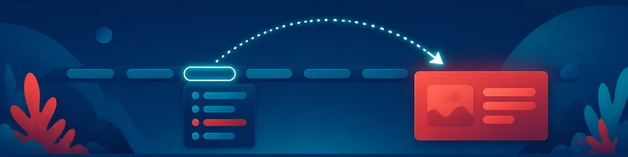 Eine Navigationsleiste mit einem Skip-Link-Pfeil der zu einem Inhaltsbereich springt