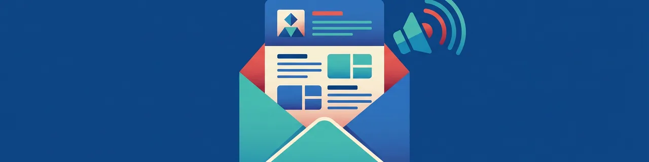 Ein geöffneter Umschlag mit strukturierter E-Mail und einem vorlesenden Lautsprecher-Symbol