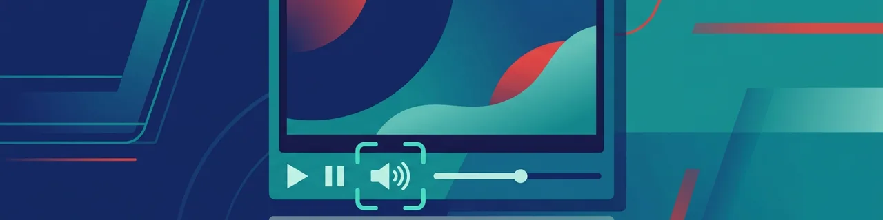 Video-Player mit Bedienleiste, ein Knopf mit Fokus-Rahmen, darunter ein Untertitel-Balken