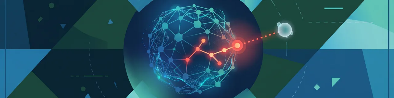 Eine leuchtende neuronale Kugel aus verbundenen Knoten sagt den nächsten Punkt in einer Lichtkette voraus