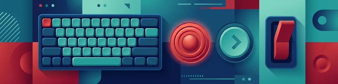 Tastatur, große Bedien-Knöpfe und ein Schalter als Symbole für die Bedienung ohne Maus