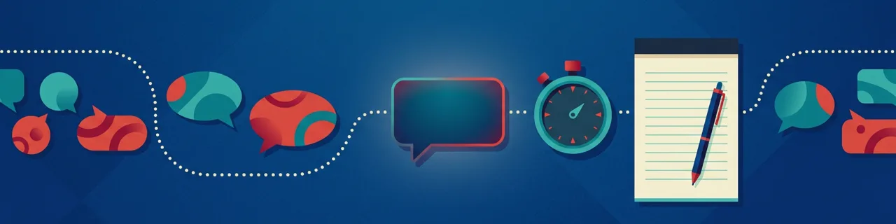 Flache Illustration einer leeren Sprechblase neben einer Stoppuhr als Sinnbild für eine bewusste Gesprächspause