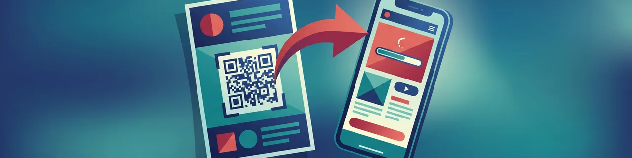Ein Flyer mit einem Scan-Code-Muster und ein Smartphone, das eine Webseite öffnet