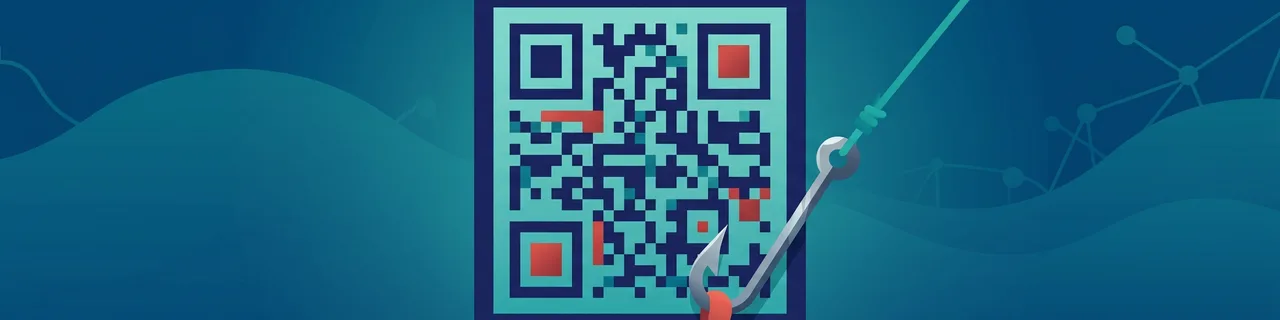 Ein QR-Code-Muster mit einem Angelhaken, Sinnbild für QR-Code-Phishing
