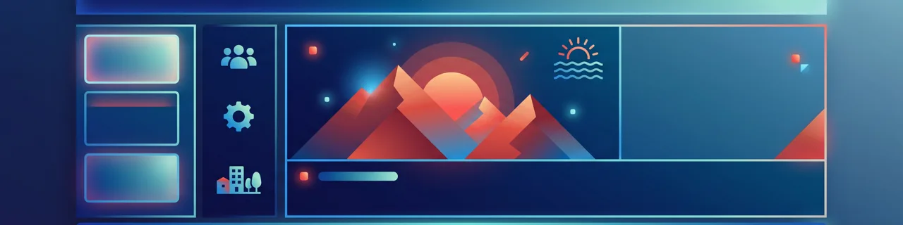 Webseiten-Layout mit Seitenleiste, Hero-Bereich mit Bergmotiv und Inhaltsblock