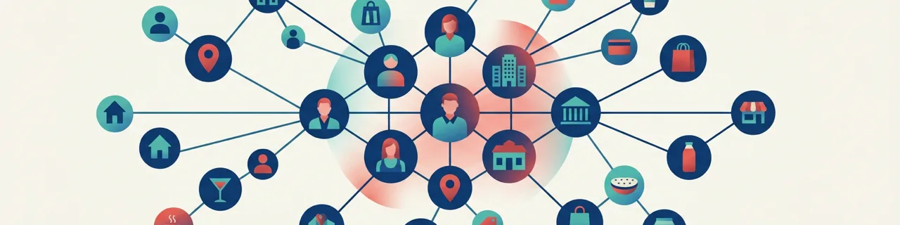 Netz aus verbundenen Bedeutungs-Knoten mit Symbolen