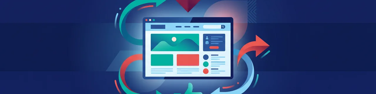 Ein Website-Bildschirm verbunden mit Social-Media-Symbolen wie Herz, Daumen und Teilen