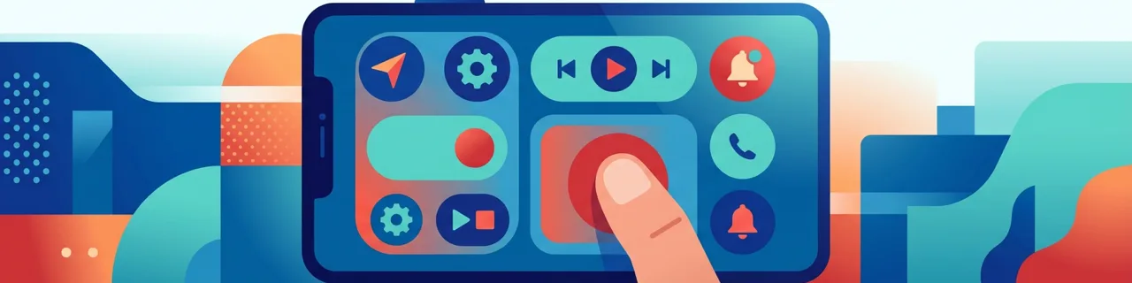 Finger tippt auf einen großen Button auf einem Smartphone mit großen Bedienelementen