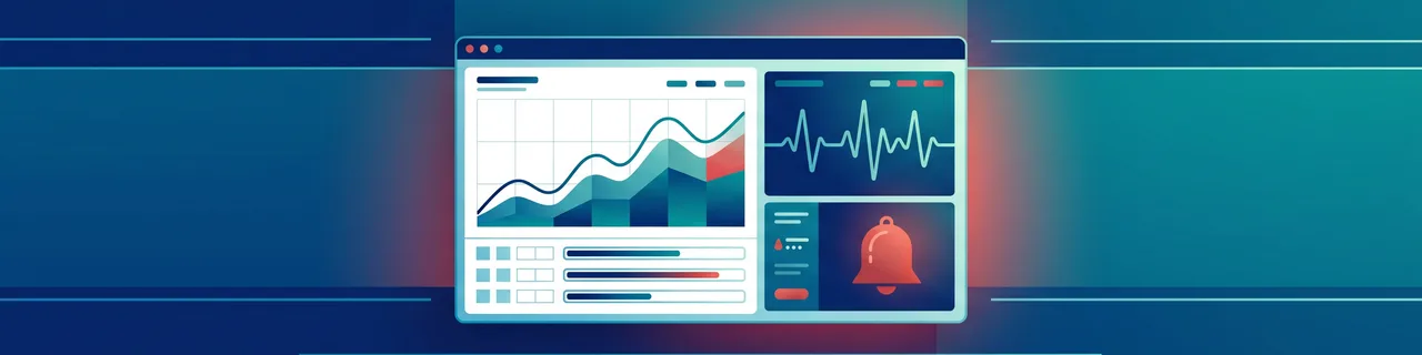 Ein Monitoring-Dashboard mit Verlaufsgraph, Pulslinie und Alarmglocke