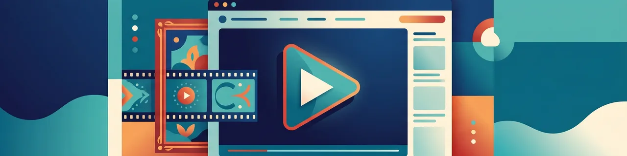 Ein Bildschirm mit großem Play-Button und einem Filmstreifen