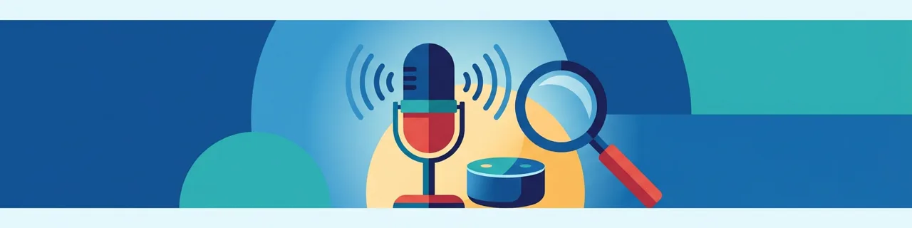 Mikrofon mit Schallwellen neben einem Smart Speaker