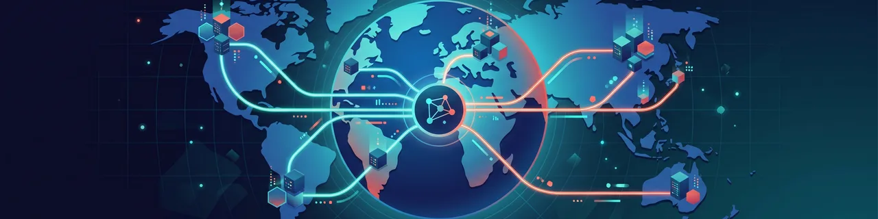 Ein Globus mit weltweit verbundenen Server-Knoten