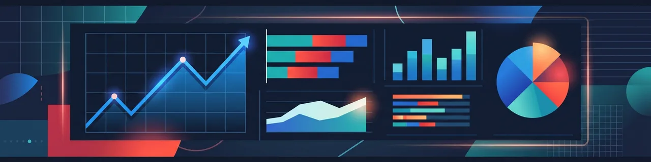 Ein Dashboard mit Balken-, Linien- und Tortendiagrammen ohne Zahlen