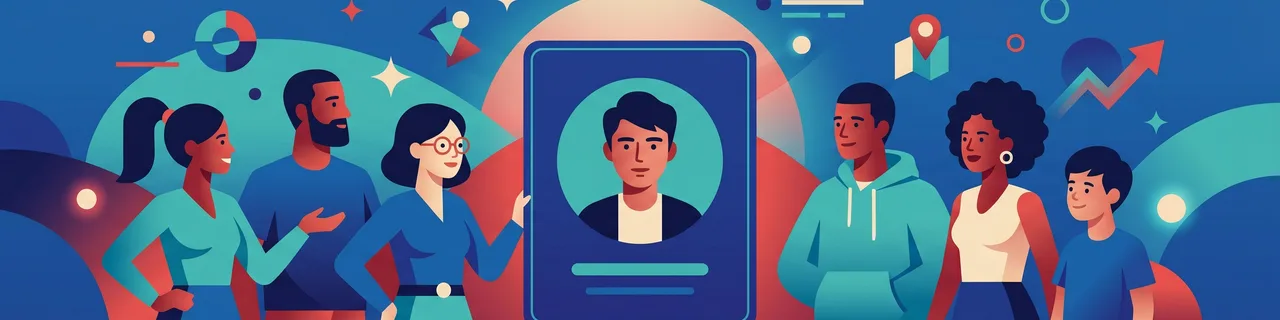 Eine Persona-Karte mit Avatar, umgeben von verschiedenen Menschen